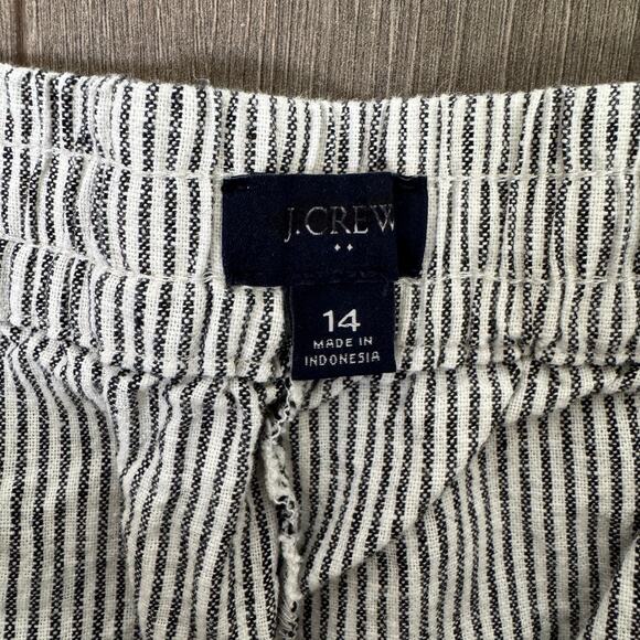 J.Crew Linen Blend Slim Wide Leg Drawstring Pants 14 Black White Striped Relaxed - Picture 5 of 8
